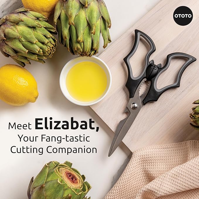 OTOTO Elizabat Kitchen Scissors - Halloween Goth Cute Bat Kitchen Shears, Gothic Scissors Utensils - Spooky Bats Halloween Gifts, Cute Gadgets, Kitchen Gadgets