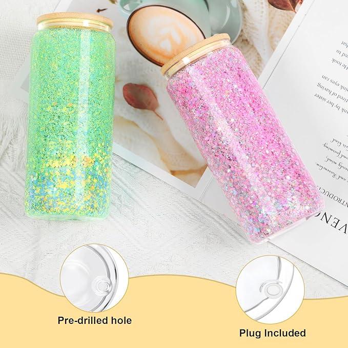 20 Oz Snow Globe Tumbler, 4 Pack Pre-Drilled Sublimation Glass Cup For Glitter Snow Globe Diy, Double Wall Sublimation Glass Tumbler