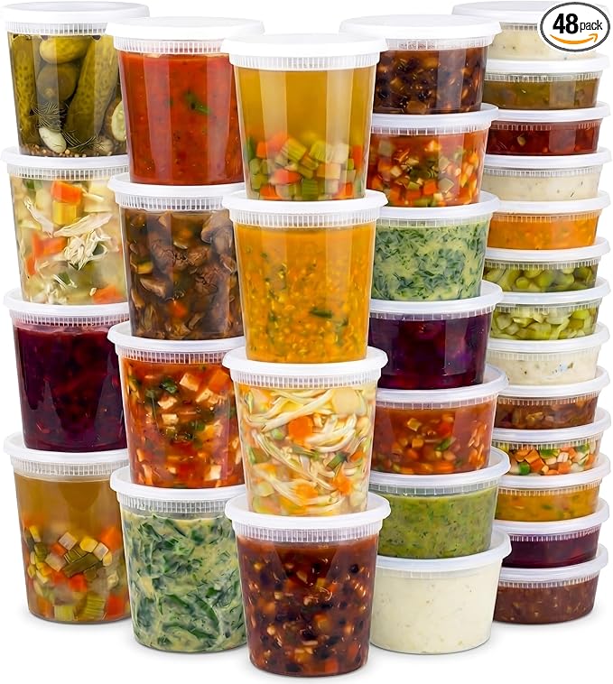 JoyServe 48 Sets Deli Containers with Lids – 8oz, 16oz & 32oz – Leak Proof, Microwaveable, Dishwasher & Freezer Safe – Plastic Food Storage & Soup Containers