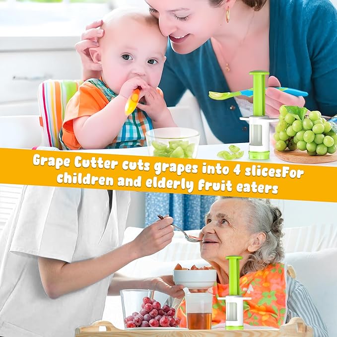 Grapes Cutter for Toddlers, Fruit & Veggie Cutter for Kids Grape Slicer Kitchen Tool, Perfect for Fruit Salads, Snacks, and Cake Decorations-Green Container-Green DoubleBlade