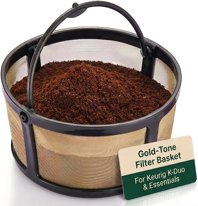 Reusable Keurig Mesh Coffee Filter Basket for K-Duo Essentials, Keurig Duo Hot & Iced Coffee Makers by PureHQ – Refillable Gold Tone Carafe Filter for Ground Coffee