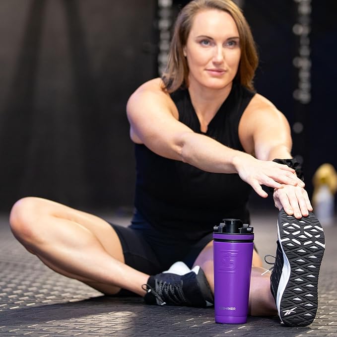 Ice Shaker Insulated Stainless Steel Shaker Bottle | 26oz, Purple | Cold for 30+ Hours | Insulated Cup with Twist-on Agitator | Odor-Free Bottle for Protein Shakes, Water, Smoothies, Cocktails
