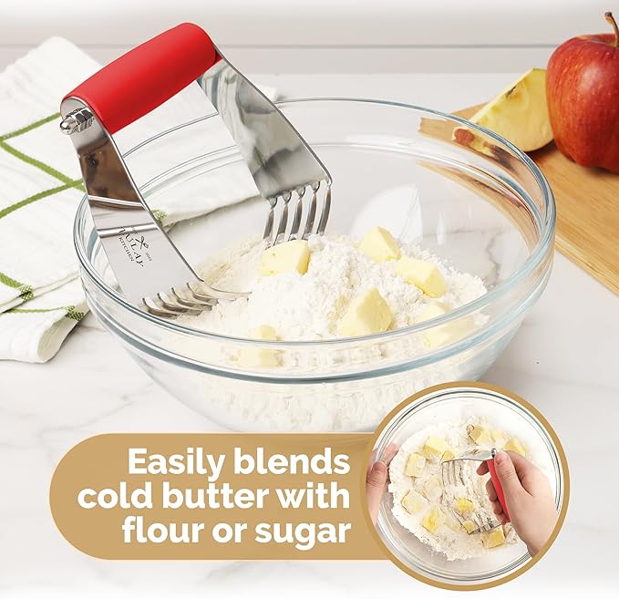 Zulay Kitchen Dough Blender Top Professional - Stainless Steel Pastry Cutter, Heavy Duty Dough Cutter With Blades, Pastry Blender And Butter Cutter - Pastry Cutter For Baking (Red)