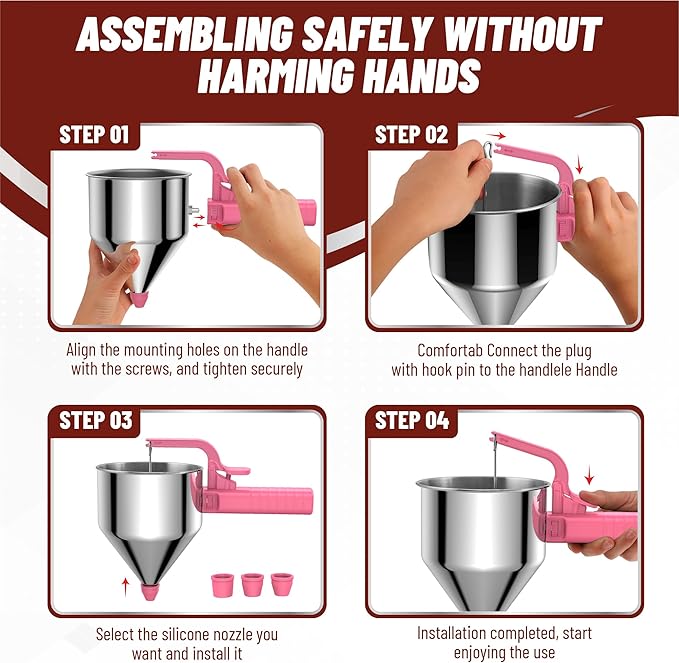 Stainless Steel Pancake Batter Dispenser, 40oz Batter Dispenser with Squeeze Handle, Great for Pancakes, Cupcake, Waffle or Any Baked Goods, Durable, Leak-Free, Paradise Pink
