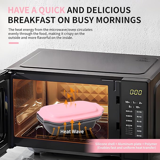 Microwave Egg Cooker, Egg Poacher, 2 Eggs fryer, Microwave Grill Sandwiches Maker, Quick-Heat 2-Piece Multi-use for Breakfast, Non-Stick, Dishwasher Safe, Portable for Home, Travel, Pink
