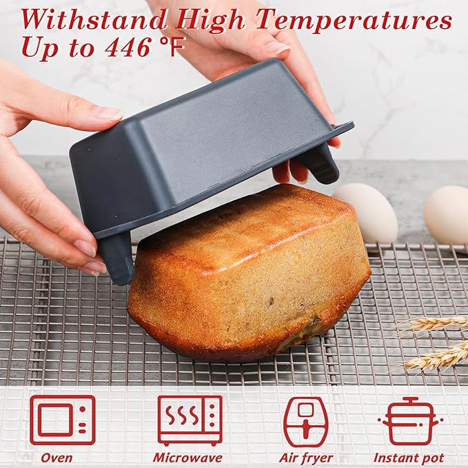 Webake 4 Packs Silicone Air Fryer Bread Loaf Pan for Baking, 6x3 Nonstick Mini Loaf Pan wih Handle BPA Free