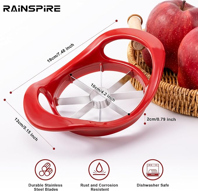 Rainspire Apple Cutter 8 Slices, 8 Blade Apple Slicer and Corer, Apple Corer Tool with Stainless Steel Blades, Super Sharp Fruit Cutter Fruit Slicer (Red)