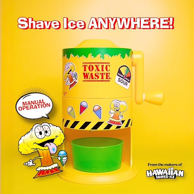 Hawaiian Shaved Ice TOXIC WASTE Mini Snow Cone Machine Manual Ice Shaver No Electricity Needed Ice Cups and DIY Stickers Included
