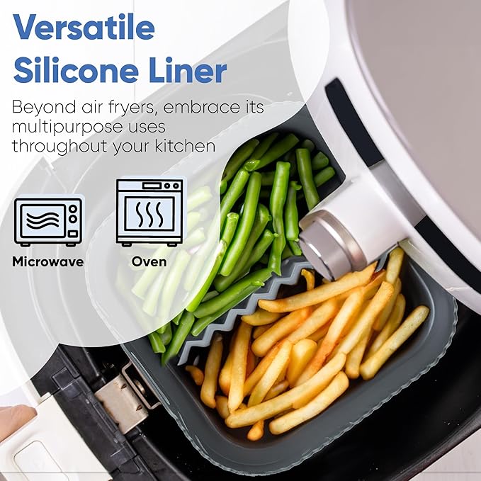 Chef's Path Silicone Air Fryer Liner: 8-inch Liners with Divider for Air Fryers - Reusable Inserts are Foldable, Making The Airfryer Basket Easy to Clean. Safe for Microwave Oven Use.