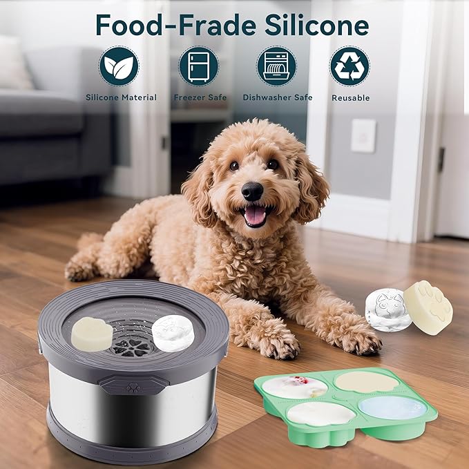 UPSKY 2PCS Dogs Treat Molds, Silicone Dog Treat Ice Cube Trays for Freezer, Reusable Ice Molds for Frozen Treats, Fits Most Dog Water Bowls, for Peanut Butter, Yogurt, Fruit, Broth & More