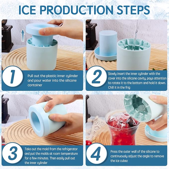 Cylinder Silicone Ice Cube Mold, New 3D Ice Cubes Maker, Decompress Ice Lattice, Press-Type Easy-Release Ice Cup (Blue-Green) (NEWZBB-Blue-Green)