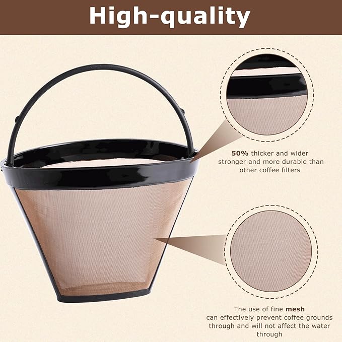 KEEPOW Reusable Coffee Filter Replacement 14 cup Compatible with Cuisinart DCC-3200 DCC-1200 Coffee Maker, Gold Tone Coffee Filter Basket 10 12 14 Cup, 1+6