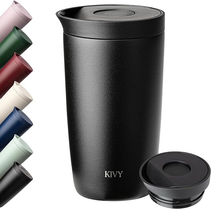 KIVY Travel Coffee Mug Tumbler [24h Cold | 6h Hot] Reusable Insulated Coffee Tumbler Stainless Steel - Spill Proof Coffee Travel Mug - Leakproof 12oz Insulated cup to go - Dishwasher Safe, BPA Free