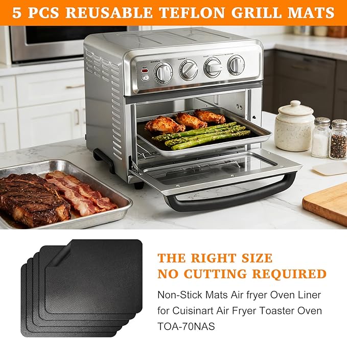 5 PCS Teflon Mats Oven Liner Compatible with Cuisinart Air Fryer Toaster Oven, Air Fryer Liners Reusable for Cuisinart Air Fryer Accessories