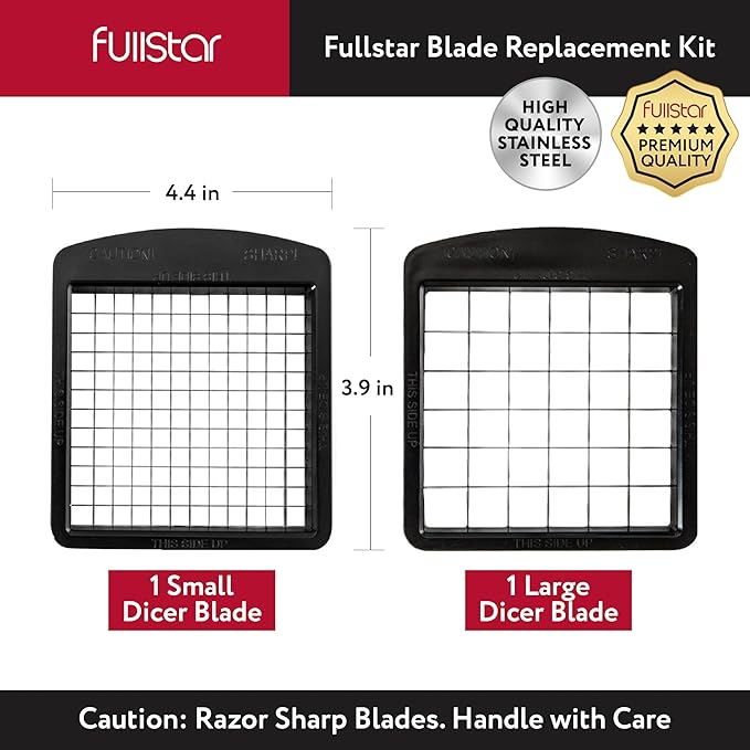 Fullstar Blade Replacement Set – Only Compatible with Select Fullstar Vegetable Chopper Models – 2pc Insert Set for Large Dice (Potatoes, Apples) & Small Dice (Onions, Tomatoes) – 3.9 x 4.4 inches