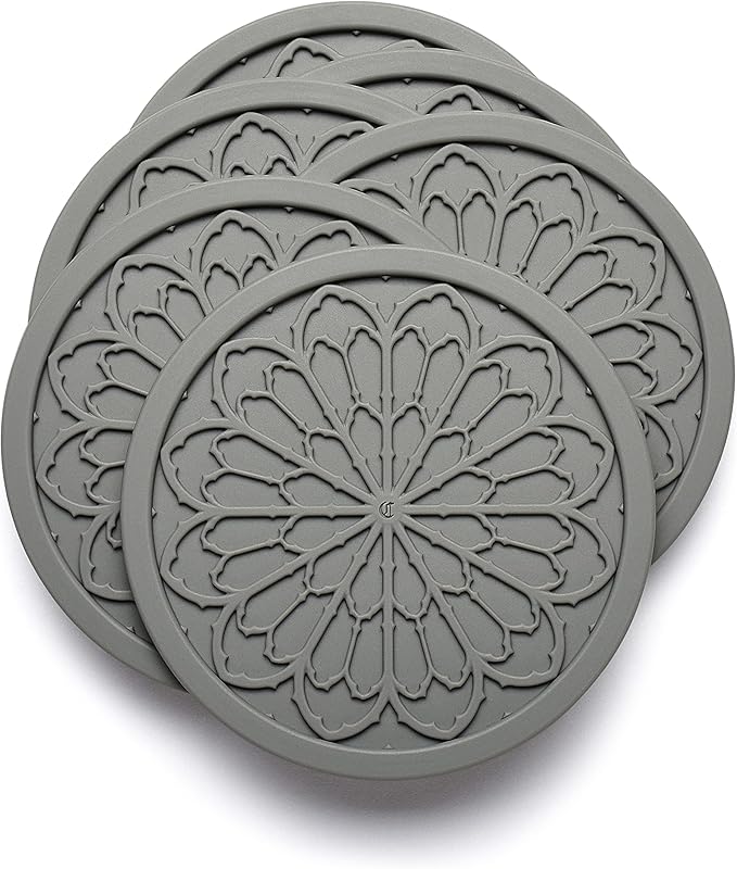 Silicone Coasters for Drinks - 6 Pack 4" Drink Coasters for Aesthetic Room Decor - Goth Accessories for Kitchen Gadgets by COASTERFIELD (Gray)