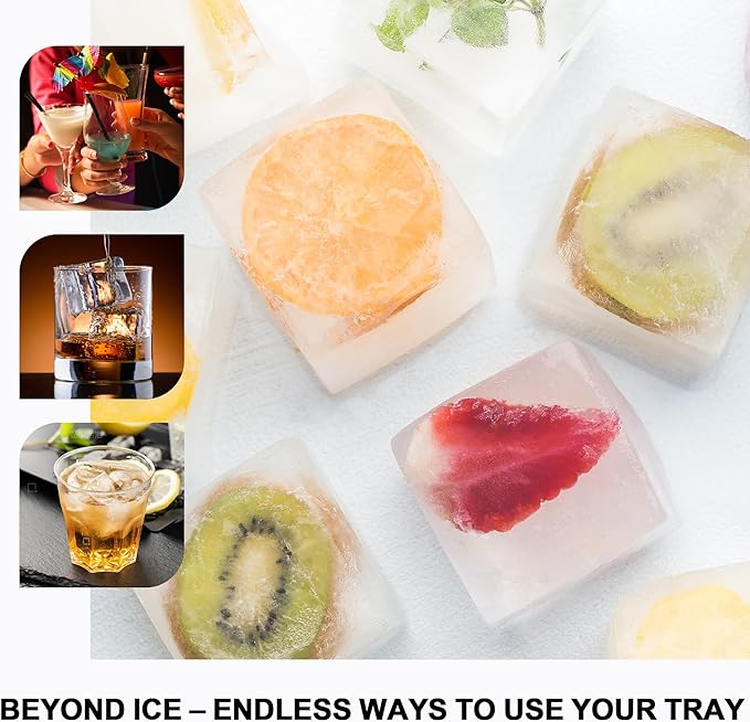 VLM 3 Packs Large Ice Cube Molds with Stackable Lid,Silicone Ice Cube Tray for Freezer,Big Square Ice Tray for Whiskey,Cocktails,Bourbon and Soups (Set 5)