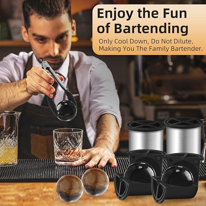 Clear Ice Cube Maker, 2.5 Inch Stainless Steel Crystal Large Clear Ice Ball Maker, Silicone Ice Cube Mold for Cocktails, Drinks & Bourbon, Whiskey Gifts for Men, Metal Color(2 Pack)