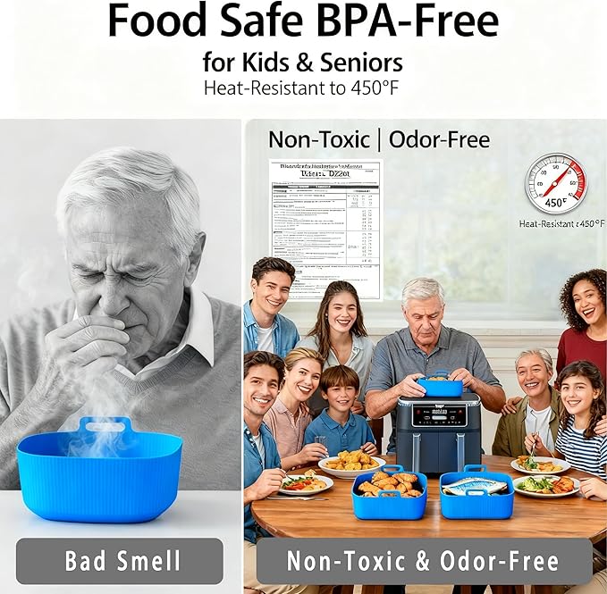 Ninja Silicone Air Fryer Liners - Reusable 8QT Dual Basket DZ201 - Rectangular 2-Pack Vacuum-Packed Easy-Clean Dishwasher-Safe Food-Safe for Home Chefs - Housewarming Gifts