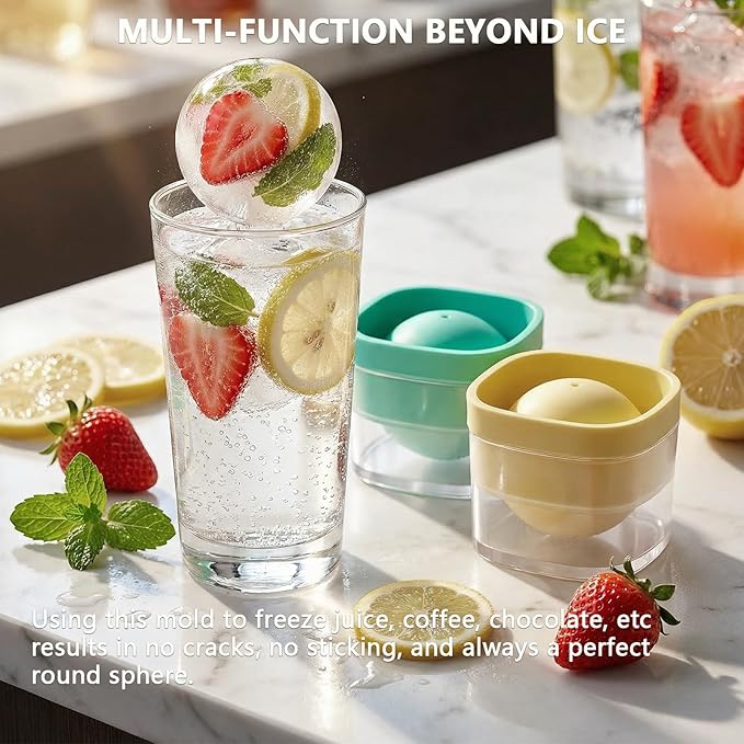 Ice Ball Maker Mold 4 Pack - Large 2.4 Inch Silicone Whiskey Ice Ball Mold, Round Reusable Ice Cube Mold for Bourbon & Cocktails, Freezer Golf Ball Ice Trays