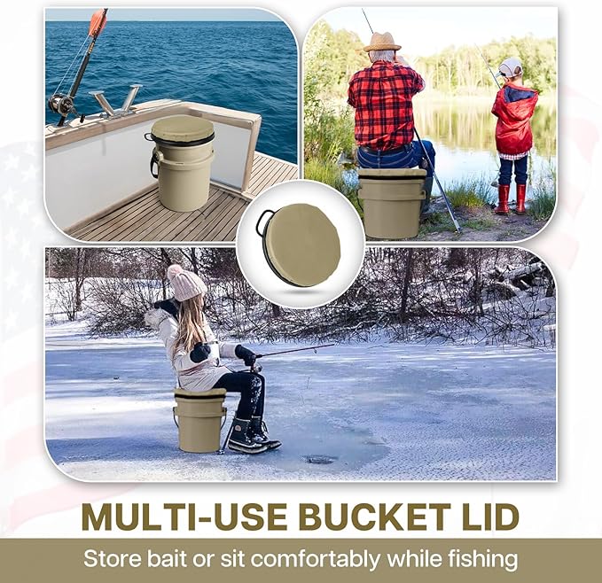 5 Gallon Bucket Seat for YETI Buckets Only, 360-Degree Swivel Bucket Lid Seats for YETI 5 Gallon Bucket, Seat Cushion for Fishing, Hunting, Car Washing,Baseball Training,Tool Organizer