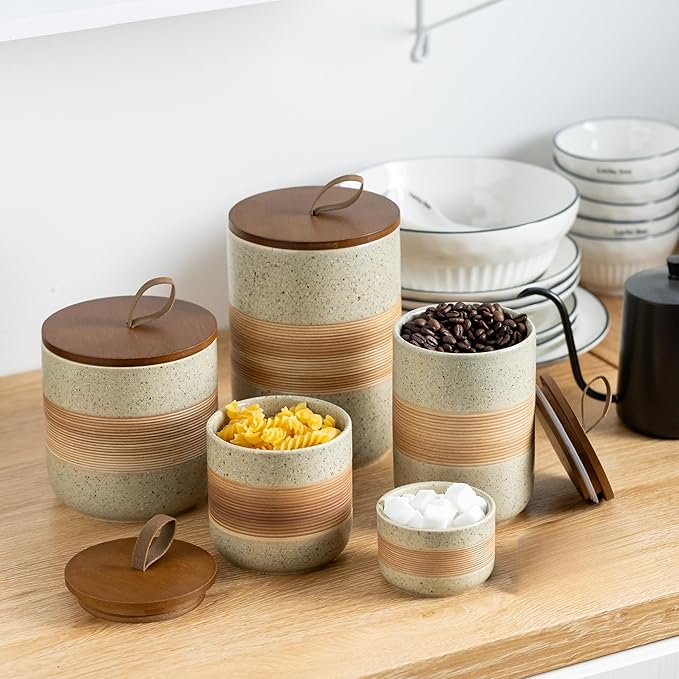 Miamolo Spice Jars with Lid, Coffee Container Kitchen Food Storage Jars for Spice Sugar Tea Bag, Stackable Decorative Canisters for Countertop, 37 fl.oz