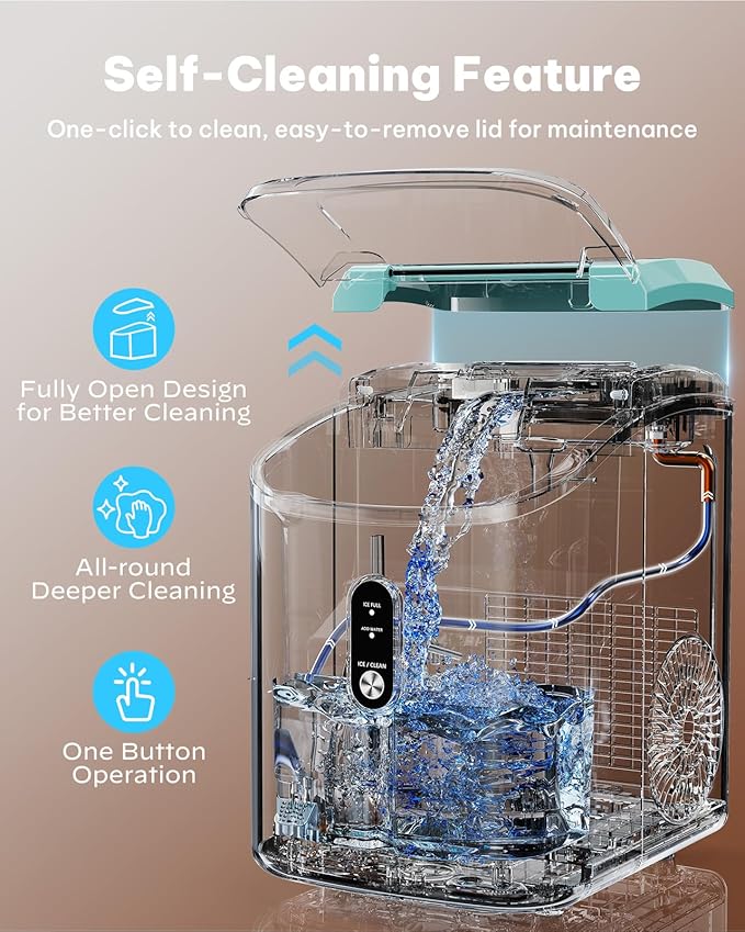 Nugget Ice Maker Countertop, Silonn Chewable Pellet Ice Machine with Self Cleaning Function, Pebble Portable Ice Maker with Ice Scoop for Home Kitchen Office, Green