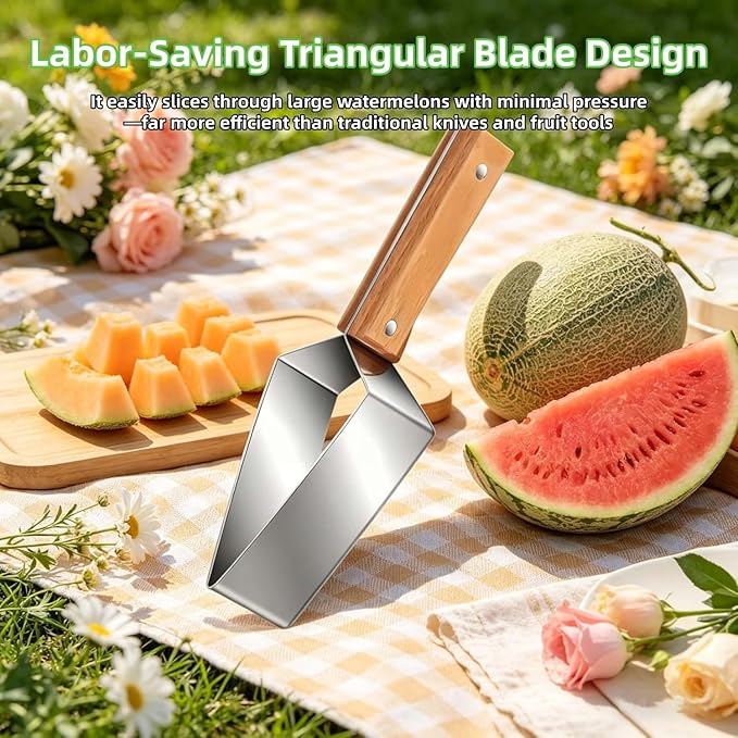 Triangle Watermelon Cutter, Stainless Steel Triangle Watermelon Slicer Large Piece, 2-In-1 Multifunctional Fruit Slicing for Home Kitchen Camping Picnic (White*2pc)