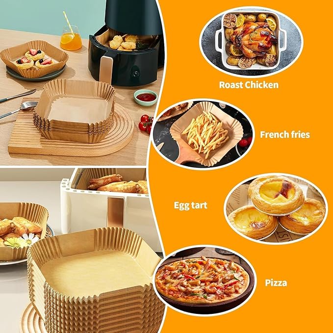Air Fryer Liners 200Pcs, 8.7" Square Parchment Paper Liner for Air Fryer, Baking, Roasting and Microwave, Non-Stick Disposable Airfyer Liners Accessories