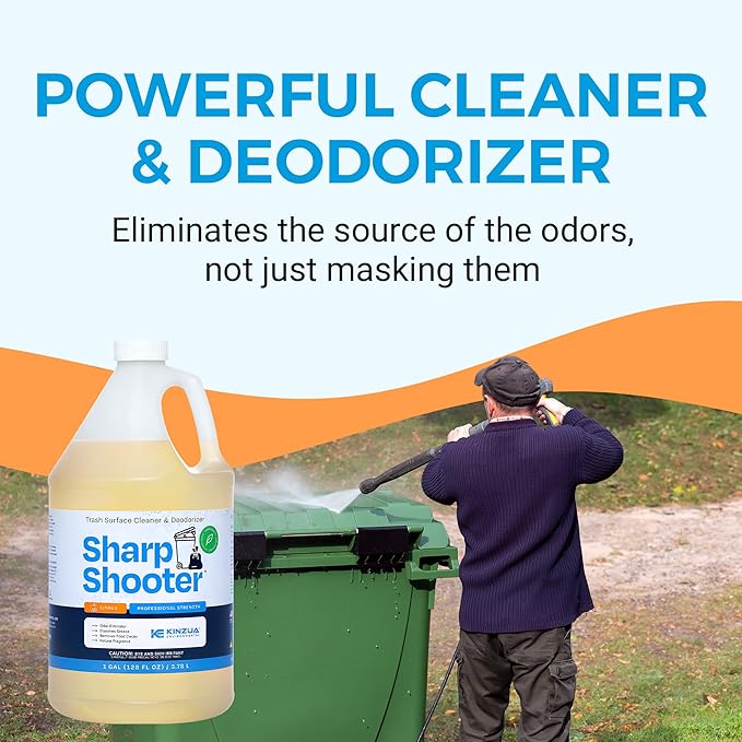 KINZUA ENVIRONMENTAL Sharpshooter, Heavy-Duty Trash Can Odor Eliminator & Degreaser, Garbage Surface Cleaner and Deodorizer Foam, Professional-Grade, Fresh Citrus Scent, 1 Gallon