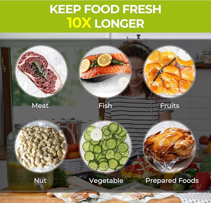 Reusable Vacuum Sealer Bags for Food with Air Valve, 30 Pack BPA‑Free Food Saver Bags Dishwasher‑Safe, Freezer,Microwave, Odor-Resistant, Leak‑Proof for Leftovers, Meal Prep, Sous Vide, BBQ