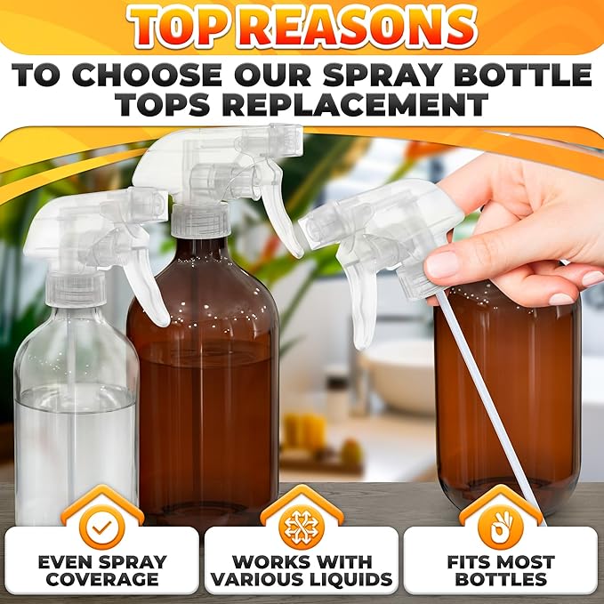 4 Pack Spray Bottle Nozzle Replacement – Adjustable Length Mist & Stream Spray Tops for Bottles 8 Oz & 16 Oz Bottle, Durable Trigger Sprayer Nozzles for Cleaning, Gardening, Salon and Home Use
