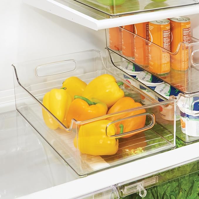 iDesign Plastic Stackable Pantry Bin - Storage Bin with Handles for Cabinets or Fridge - Set of 4 - Clear