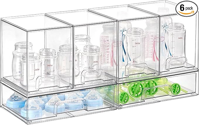 Vtopmart 6 Pack Clear Baby Bottle Organizer Set, Stackable Storage Drawers Ideal for Kichen Countertop, Vanity, Bathroom, Cabinet, Pantry Organization