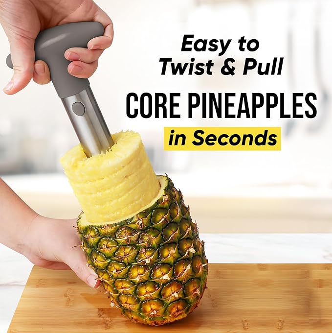Zulay Kitchen Stainless Steel Pineapple Corer & Slicer – Heavy Duty Pineapple Cutter & Eye Removal Tool – Effortless Core Remover Tool with Sharp Reinforced Blade & Ergonomic Handle - Gray