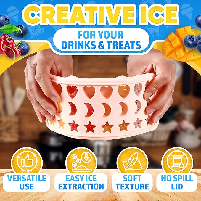 Mini Star Ice Cube Tray with Lid – Stars, Moons & Hearts that Just Pop Right Out – 24 Cavities Cute Ice Cube Tray, Flexible Silicone, Easy Release | Reusable Molds for Cocktails, Parties & Desserts