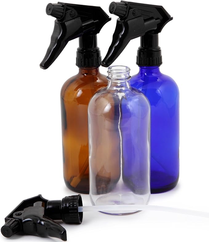 Vivaplex, 3, Large, 16 oz, Empty, Assorted Colors, Glass Spray Bottles with Black Trigger Sprayer