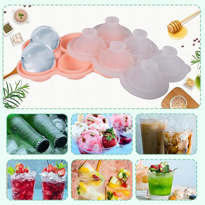2 Pack Ice Ball Mold with Lid, 6 Grid Ice Cube Trays for Freezer BPA Free, Food Grade Silicone Ice Trays, Easy Release Ice Cubes for Gift, Date Drinks, Coffee, Whiskey, Cocktail-Pink