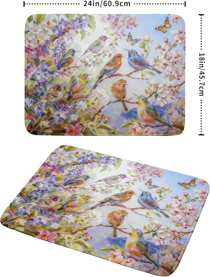 Floral Birds Dish Drying Mat Spring Decoration Absorbent Dish Drain Cloth Mat 18 X 24 for Kitchen Coffee Bar