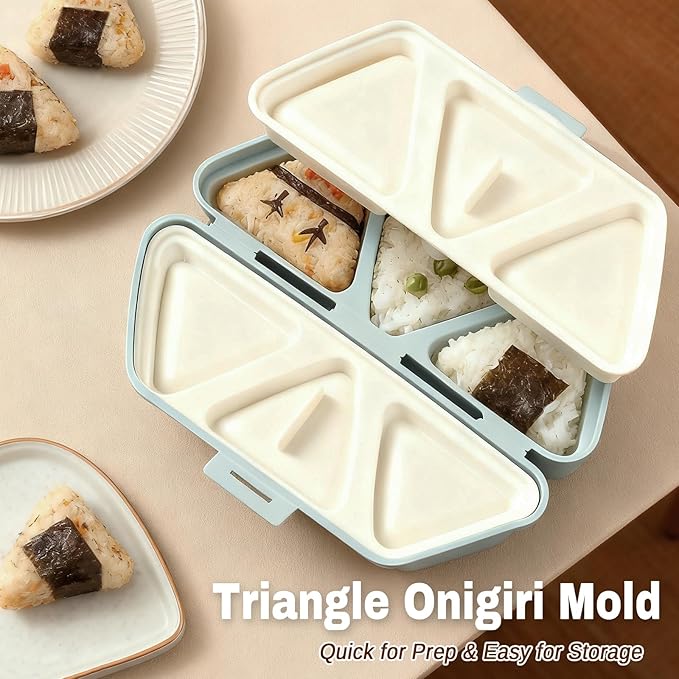 Onigiri Mold,6 in 1 Triangle Sushi Making Kit,Portable Rice Ball Mold Once Quickly Making 6 Pcs Onigiris,Multifunctional Sushi Kit for Home Kitchen Meal Prep（Blue）