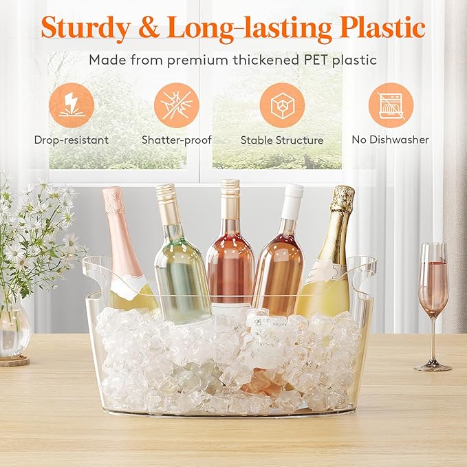 Lifewit 6.5L Ice Bucket for Parties, Portable Drink Bucket for Cocktail Bar, Plastic Champagne Cooler for Beverage/Wine/Beer, Mimosa Bar Supplies Chiller Tub with Scoop 38 x18x20 cm/15x7x8"
