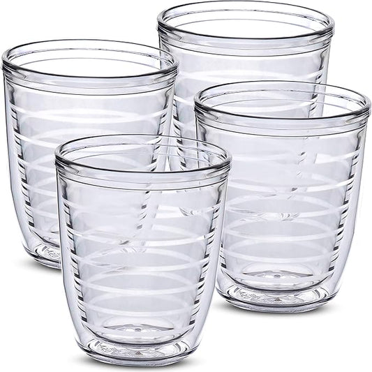12oz Insulated Tumblers Plastic - Great for Iced Coffee & Hot Drinks, 4 pack Clear Double Wall Insulated Drinking Glasses Cups, BPA-Free, Reusable Cups, Camping, Travel, Kitchen, Party