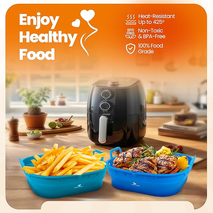 Platinum Silicone Air Fryer Liners Reusable Square-Extra Strong-Easy to Clean Air Fryer basket for Oven Microwave Accessories - BPA Free - Food Safe Pot for 5.8QT to 8 QT - 9 Inch