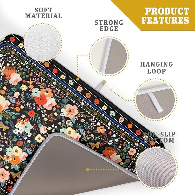 Floral Microfiber Dish Drying Mat Large Absorbent Dish Drainer Rack Pad for Kitchen Counter