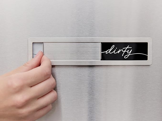 Stainless Steel Clean Dirty Magnet for Dishwasher, Black & White Script Dishwasher Magnet Clean Dirty Sign, Premium Clean/Dirty Dish Washer Magnets with Protective Backing, Rustic Kitchen Dish Sign