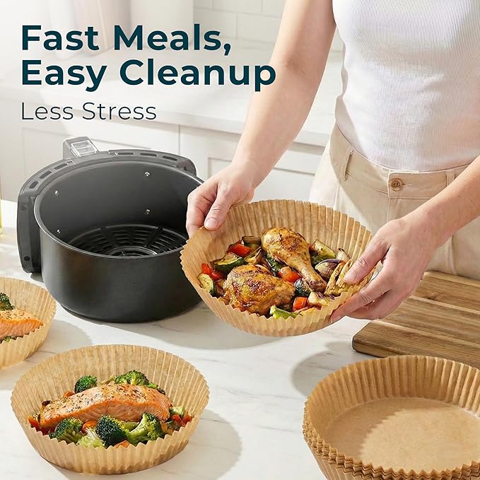 Cathy Yoder's Round Air Fryer Liners, 125 PCS 9 inch Air Fryer Liners Disposable Round, 8-12 QT Circle Airfryer Liner Easy Cleanup Airfryer Parchment Paper Round-Shape Sheets for Cooking & Baking