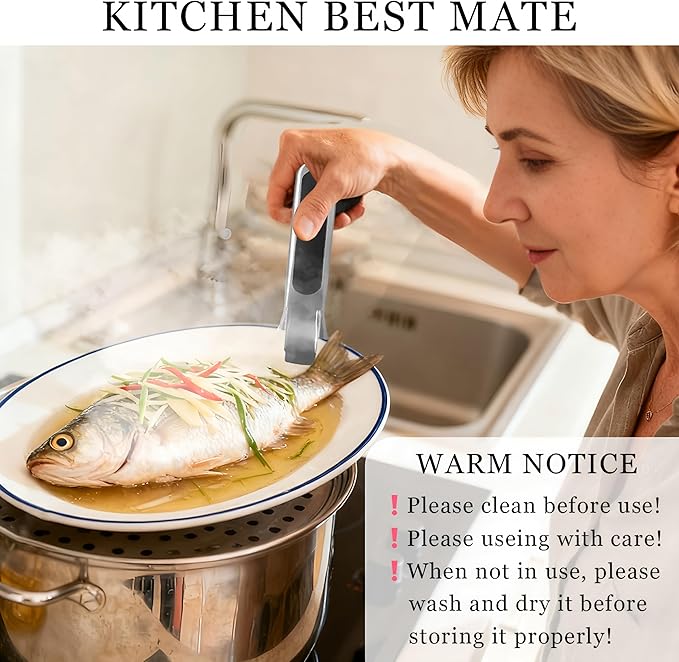 2PCS Hot Plate Gripper,Air Fryer Pans Gripper,Stainless Steel Hot Plate Bowl Retriever,Anti Scald Bowl Holder Clip,Kitchen Lifters Tongs for Egg Custard,Jidangeng,Microwave,Toaster,Oven Steamer