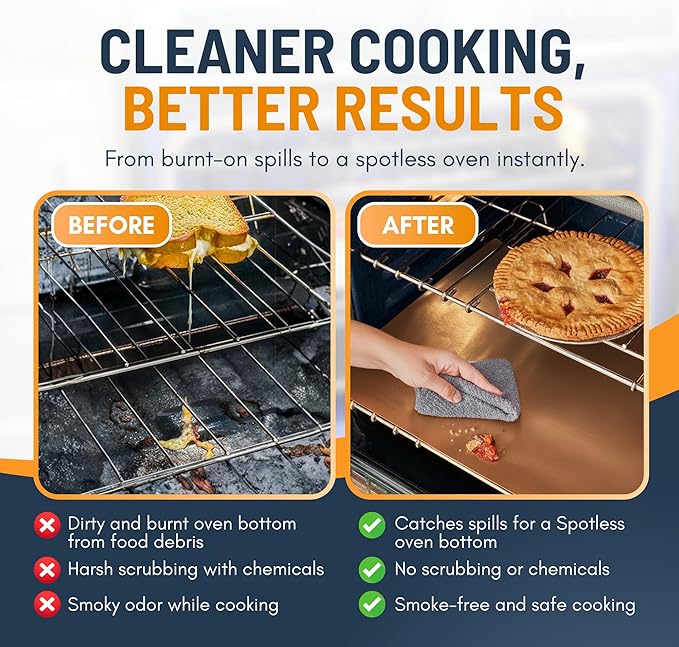 Oven Liners for Bottom of Oven - 3 Pack Large Heavy Duty Mats, 16.25”x23” NonStick Reusable Liner for Electric, Gas, Toaster Grills - BPA & PFOA Free Kitchen Accessory to Keep Appliance Clean (Copper)