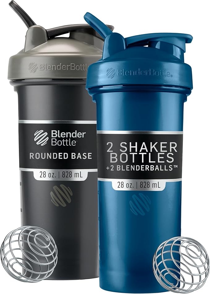 BlenderBottle Classic V2 Shaker Bottle Perfect for Protein Shakes and Pre Workout, 28-Ounce (2 Pack), Black and Navy