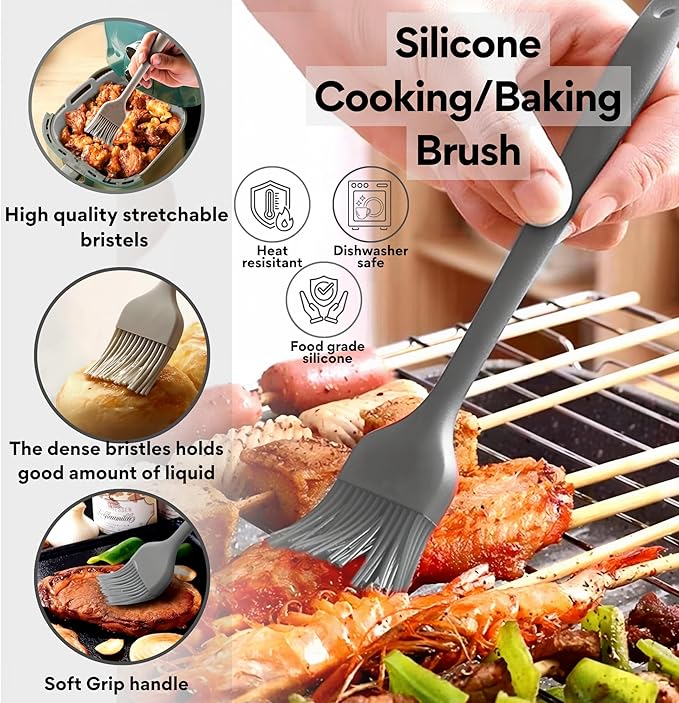 SAMIA 4 Piece Reusable Air Fryer Liners Set | 8 Inch Silicone Air Fryer Liners with Collapsible Design, Basting Brush, and Food Tong – Non-Stick, Dishwasher Safe, Air Fryer Accessories for Cooking